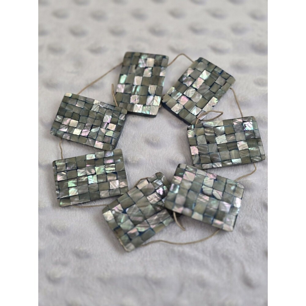Vintage Iridescent Mother Of Pearl Rectangular Tile Bracelet Repair Grid Pattern